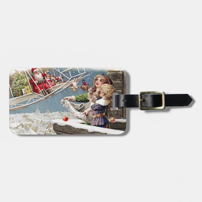 Santa Claus Children Christmas Vintage Luggage Tag (Front Horizontal)