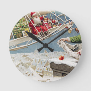 Santa Claus Children Christmas Vintage Round Clock