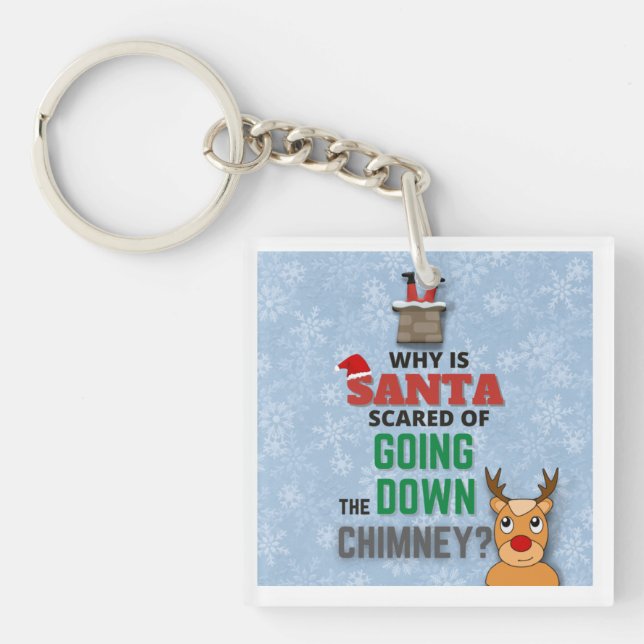 Santa Claus chimney snowflakes funny joke blue Key Ring (Front)