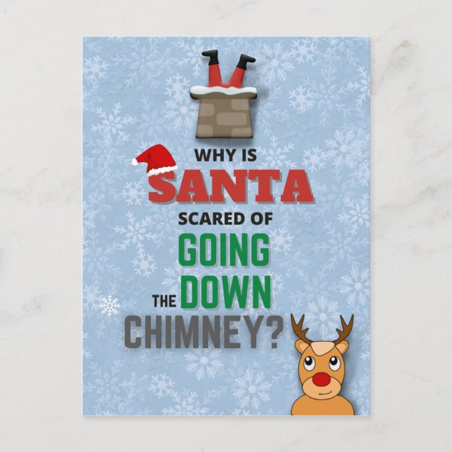 Santa Claus chimney snowflakes funny joke blue  Postcard (Front)