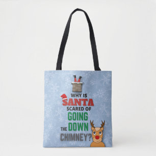 Santa Claus chimney snowflakes funny joke blue Tote Bag