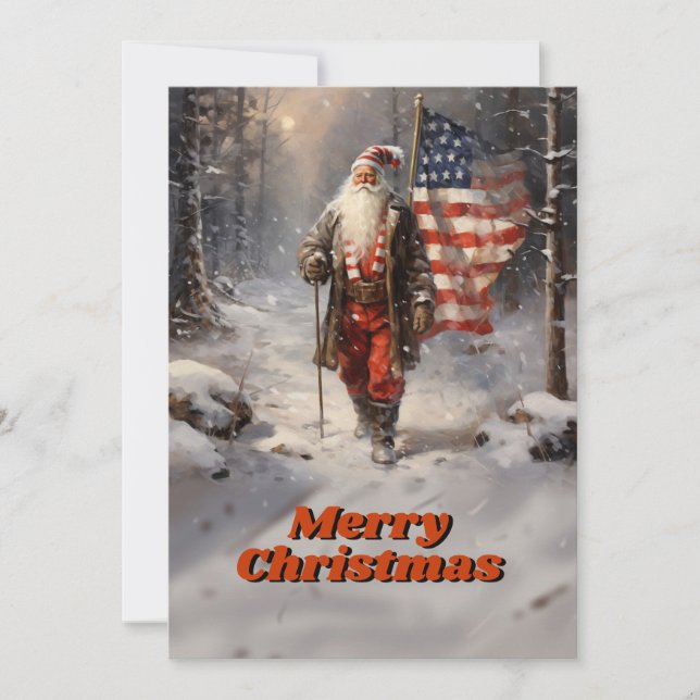 Santa Claus Christmas American Flag Holiday Card (Front)