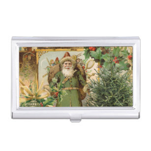 Santa Claus Christmas Antique Beautiful Art Business Card Holder
