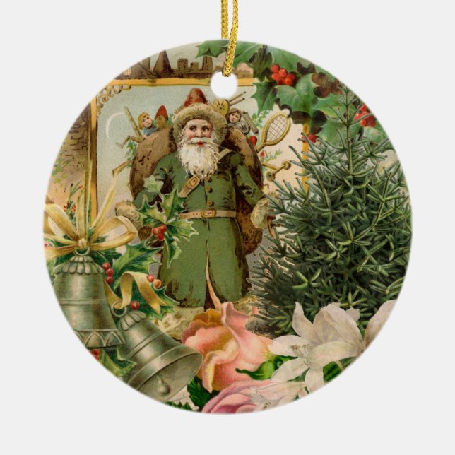 Santa Claus Christmas Antique Beautiful Art Ceramic Ornament (Front)