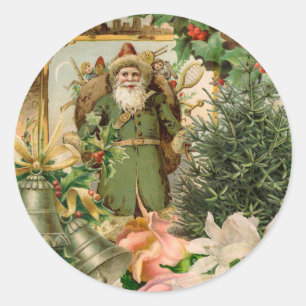 Santa Claus Christmas Antique Beautiful Art Classic Round Sticker