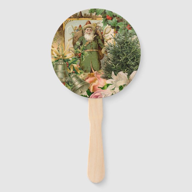 Santa Claus Christmas Antique Beautiful Art Hand Fan (Front)