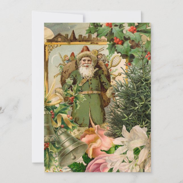 Santa Claus Christmas Antique Beautiful Art Holiday Card (Front)