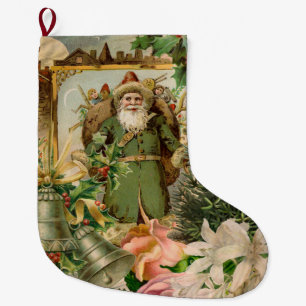 Santa Claus Christmas Antique Beautiful Art Large Christmas Stocking