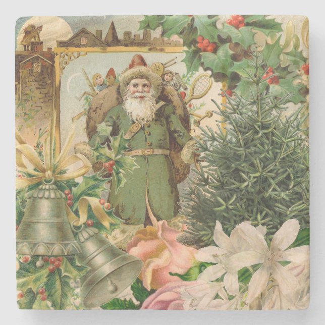Santa Claus Christmas Antique Beautiful Art Stone Coaster (Front)