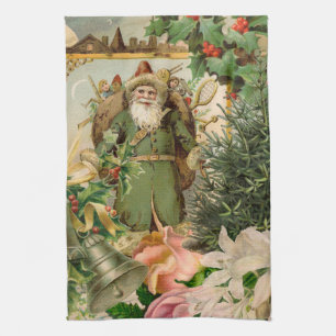 Santa Claus Christmas Antique Beautiful Art Tea Towel