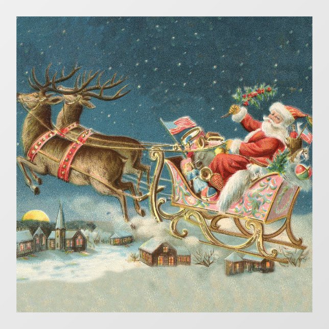 Santa Claus Christmas Antique Sleigh Reindeer (Sheet)