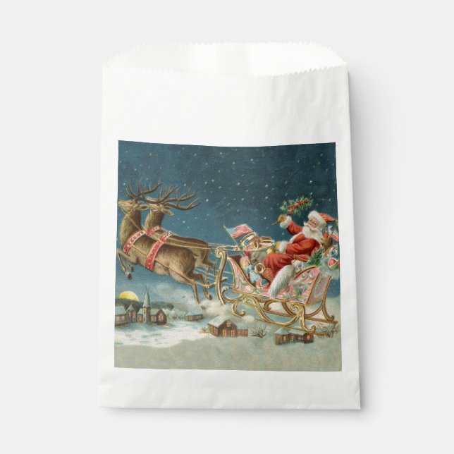 Santa Claus Christmas Antique Sleigh Reindeer Favour Bag (Front)