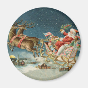 Santa Claus Christmas Antique Sleigh Reindeer Magnet