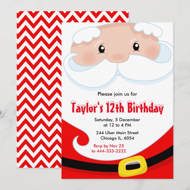 Santa Claus Christmas Birthday Party Invitation (Front/Back)
