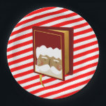 Santa Claus Christmas Carol Book Red Striped Paper Plate<br><div class="desc">Librarian or literature lover,  bibliophile book illustration design. Pretty,  chic red and faux gold novel book. Red Christmas Carol Book Illustration decor and design for book lover</div>