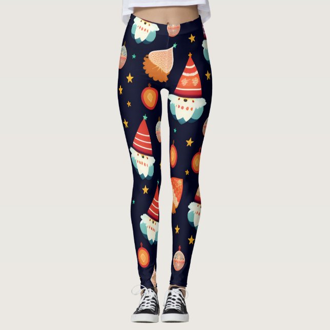 Santa Claus Christmas Decorations Retro Pattern Leggings (Front)