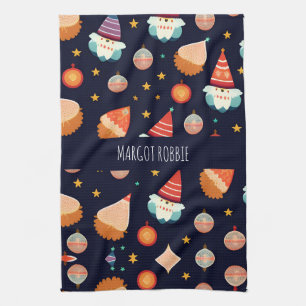 Santa Claus Christmas Decorations Retro Pattern Tea Towel