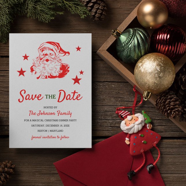 Santa Claus Christmas Dinner Party Save the Date Holiday Card (Creator Uploaded)