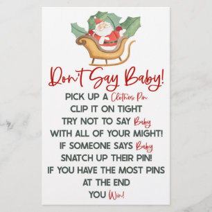 Santa Claus Christmas Don't Say Baby Shower Game Stationery