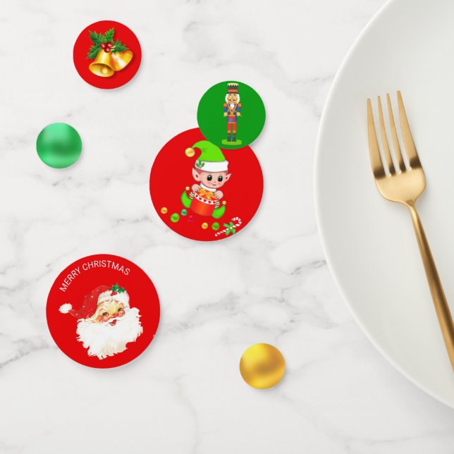 Santa Claus, Christmas elf, Nutcracker & Bells Confetti (Group)