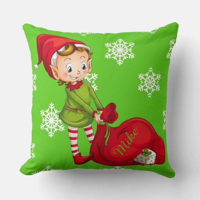 Santa Claus Christmas Elf Throw Pillow (Front)