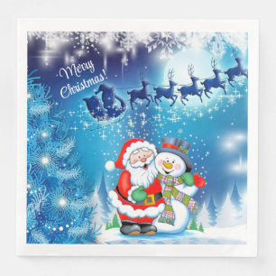 Santa Claus Christmas Eve Reindeer Snowman Napkins