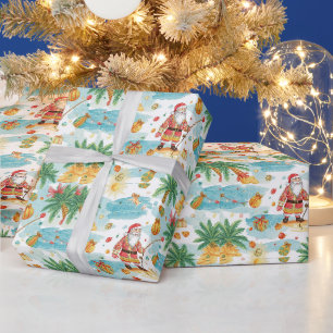 Santa Claus Christmas Fishing in Summer Wrapping Paper