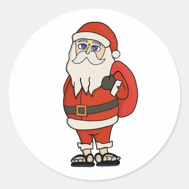 Santa Claus Christmas Flip Flops Classic Round Sticker (Front)