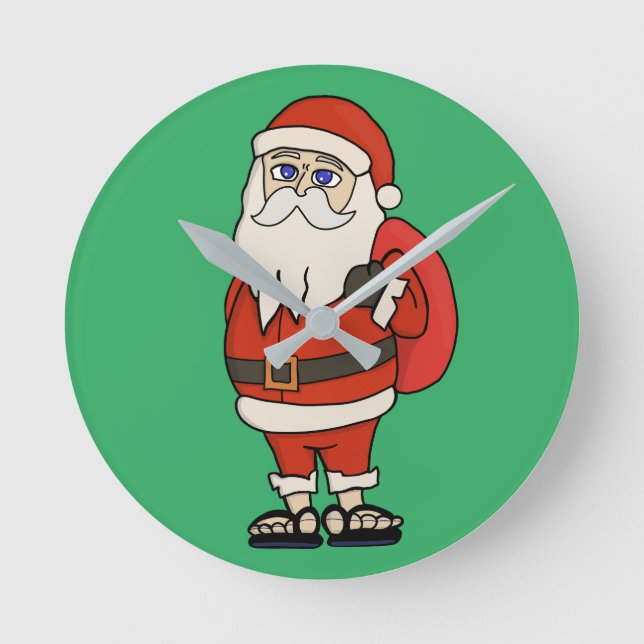 Santa Claus Christmas Flip Flops Round Clock (Front)