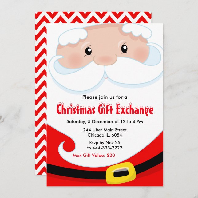 Santa Claus Christmas Gift Exchange Invitation (Front/Back)