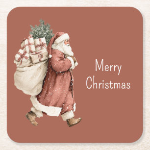 Santa Claus Christmas Gifts Square Paper Coaster