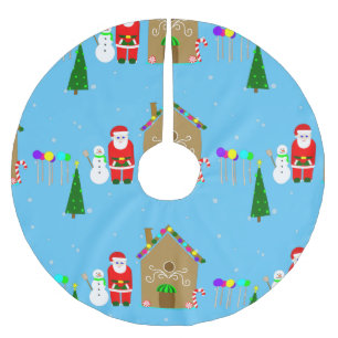 santa claus christmas gingerbread house brushed polyester tree skirt