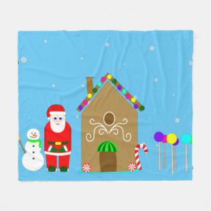 santa claus christmas gingerbread house fleece blanket