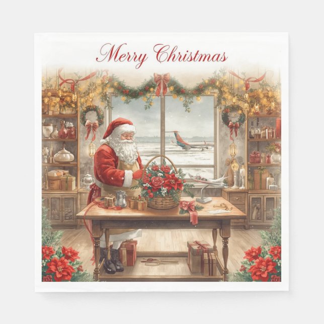 Santa Claus Christmas greeting from airport  Napkin (Front)