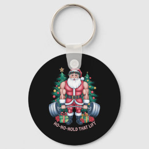 Santa Claus Christmas Gym Workout Ho-ho-hold That  Key Ring