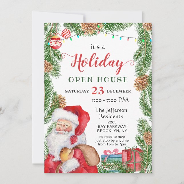 Santa Claus Christmas Holiday Open House In Invitation (Front)