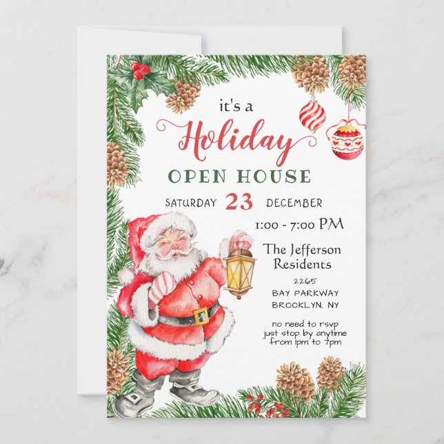 Santa Claus Christmas Holiday Open House In Invitation (Front)