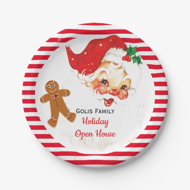 Santa Claus Christmas Holiday Open House  Paper Plate (Front)
