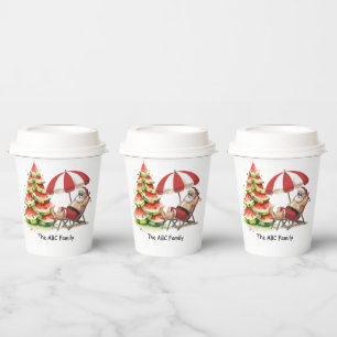 SANTA CLAUS Christmas in July at beach Paper Cups