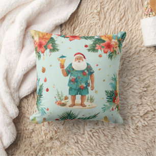 Santa Claus Christmas in July at the beach surfer Cushion