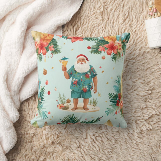 Santa Claus Christmas in July at the beach surfer Cushion (Blanket)