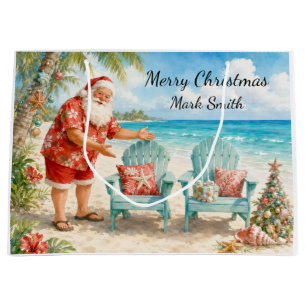 Santa Claus Christmas in July at the beach surfer Large Gift Bag