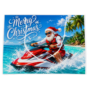Santa Claus Christmas in July at the beach surfer Large Gift Bag