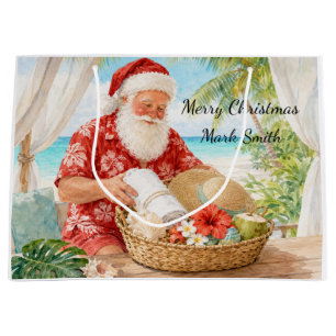 Santa Claus Christmas in July at the beach surfer Large Gift Bag