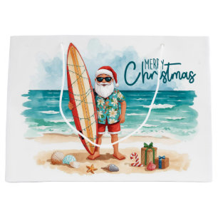 Santa Claus Christmas in July at the beach surfer Large Gift Bag