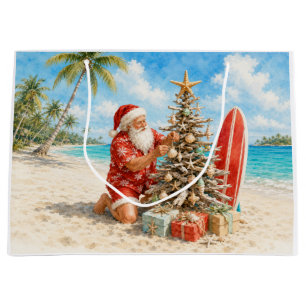 Santa Claus Christmas in July at the beach surfer Large Gift Bag