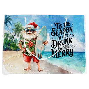 Santa Claus Christmas in July at the beach surfer Large Gift Bag