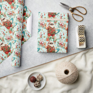 Santa Claus Christmas in July at the beach surfer Wrapping Paper