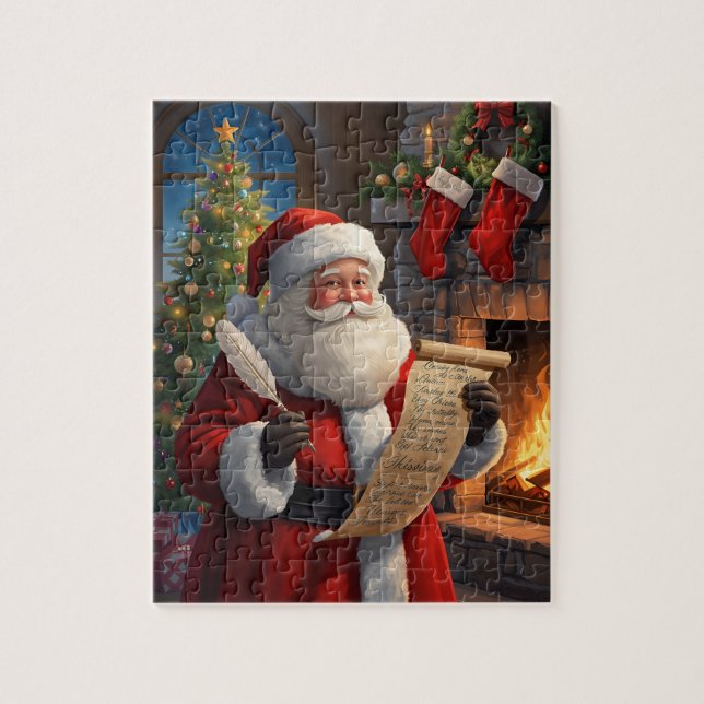 Santa Claus Christmas List Fireplace Scene Jigsaw Puzzle (Vertical)