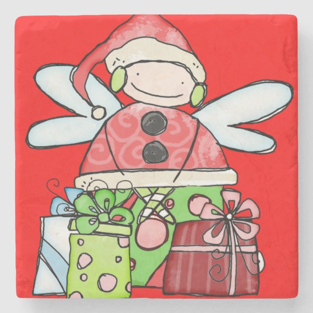 Santa Claus Christmas Marble Stone Coaster (Front)